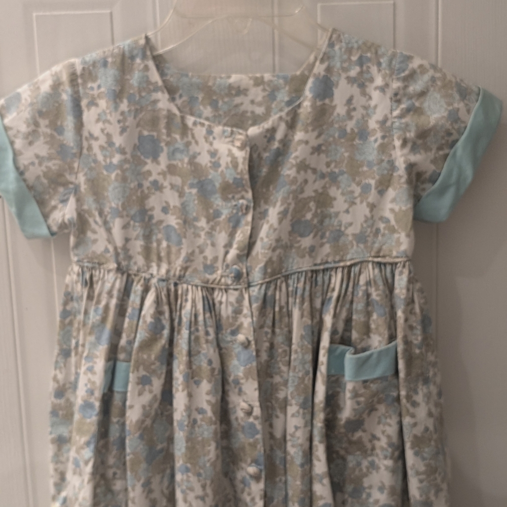 Home-made Button-Down Dress with Floral Blue Accents